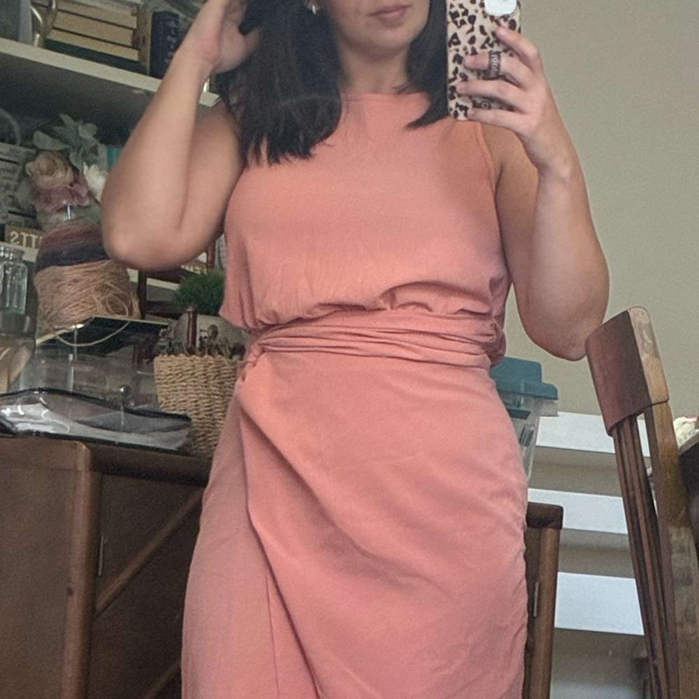 Coral Polyester Fabric tea length dress